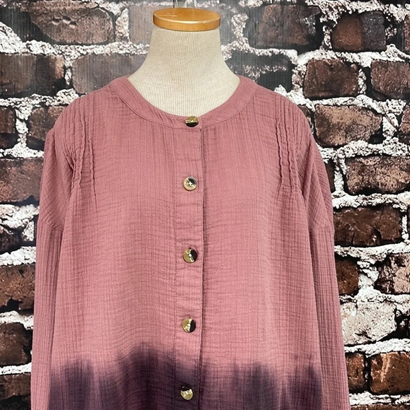 Pure Jill Button Up Tunic Blouse Ombre Red Purple Size Large L - Picture 7 of 16